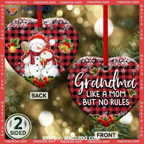 Family Snowman Grandma Like Mom But No Rules Heart Ceramic Ornament, Family Christmas Ornaments 2023