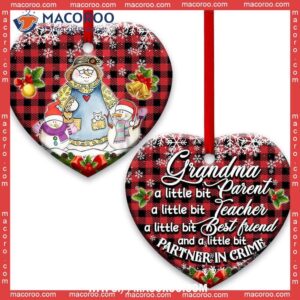 family snowman grandma with two children heart ceramic ornament family christmas ornaments 0