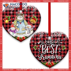 family snowman world best grandma with two grandkids heart ceramic ornament personalized family ornaments 0