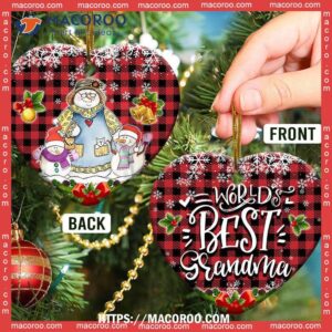 family snowman world best grandma with two grandkids heart ceramic ornament personalized family ornaments 1