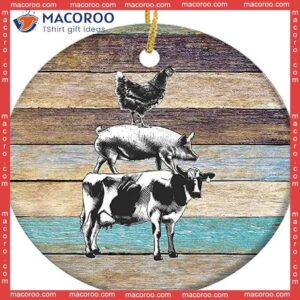 Farm Animal Cow, Pig, And Chicken Christmas Ceramic Ornament