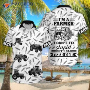 farmer day loves the farm truck pattern black and white hawaiian shirts 0