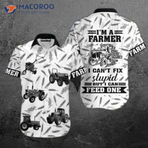 Farmer Day Loves The Farm Truck Pattern Black And White Hawaiian Shirts.