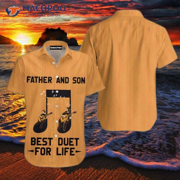 Father And Son Are The Best Duet For Life In Orange Hawaiian Shirts.