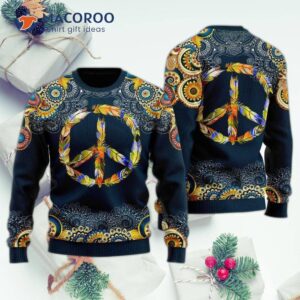 Feathery Peace Sign Ugly Christmas Sweater