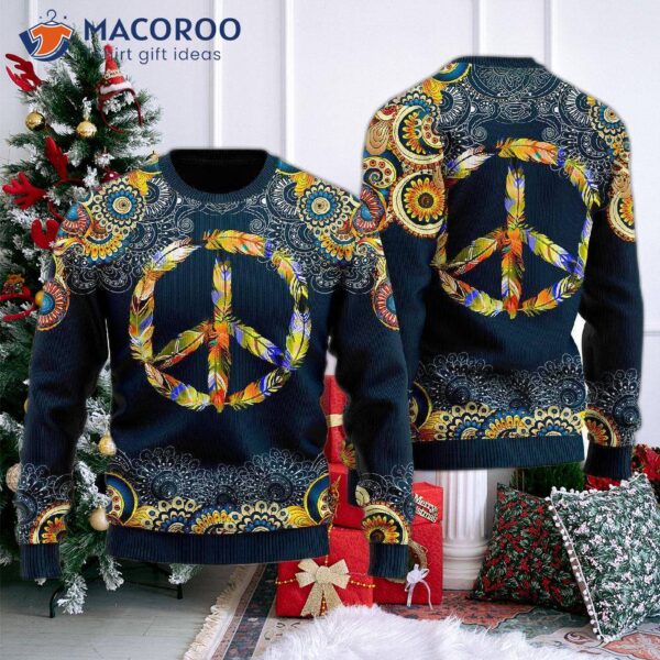 Feathery Peace Sign Ugly Christmas Sweater