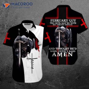 February Guy Armor Knight Black, White, And Red Hawaiian Shirts