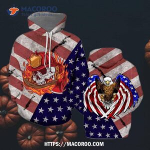 Fire Fighter Skull Eagle Flag All Over Print 3D Hoodie, Gifts For Halloween Lovers