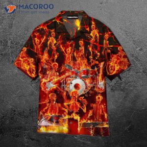 Fire-flame Drum Skull Pattern Hawaiian Shirts