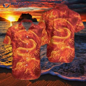 fire red hawaiian shirt with an asian dragon design 0