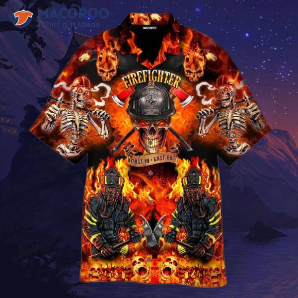 Fire Skeleton Firefighter Halloween Hawaiian Shirts