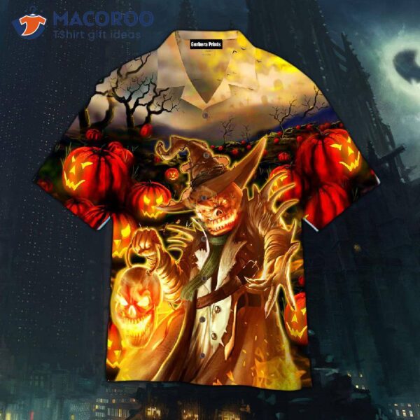 Fire Skull Pumpkin Pattern Halloween Hawaiian Shirts