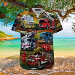 fire truck and firefighter hawaiian shirts 1