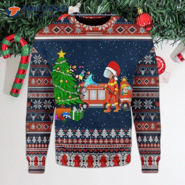 Firefighter Presents Ugly Christmas Sweater