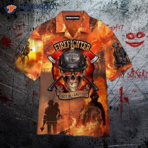 firefighter skull hawaiian shirts 0