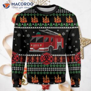 Firefighter Truck Ugly Christmas Sweater Merry