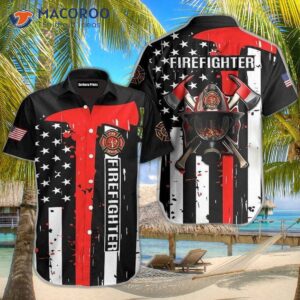 firefighter u s flag black and red hawaiian shirts 0