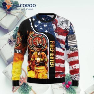 Firefighter Usa Flag Ugly Christmas Sweater