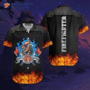 Firefighters First In, Last Out Flame Pattern Black Hawaiian Shirts