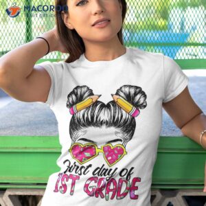 first day of 1st grade messy bun back to school tie dye girl shirt tshirt 1