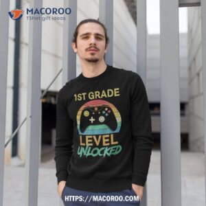 first grade level unlocked gamer 1st day of school boy kids shirt sweatshirt 1