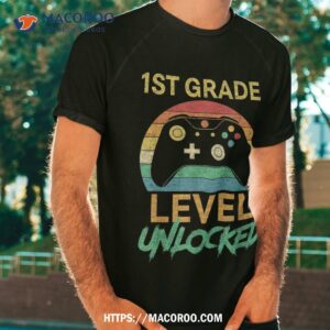 first grade level unlocked gamer 1st day of school boy kids shirt tshirt