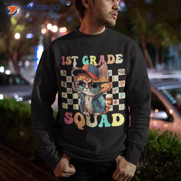 First Grade Squad Back To School 1st Cute Cat Girls Shirt