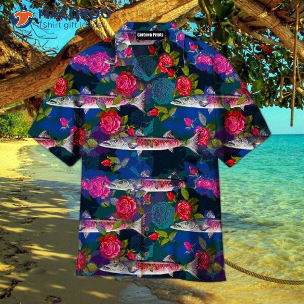 Fish, Barracuda, And Roses Hawaiian Shirts