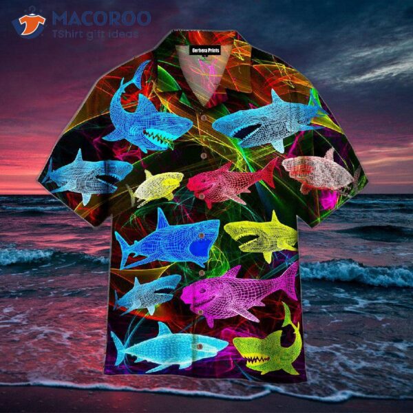 Fish Neon Glowing Shark Blue And Violet Hawaiian Shirts