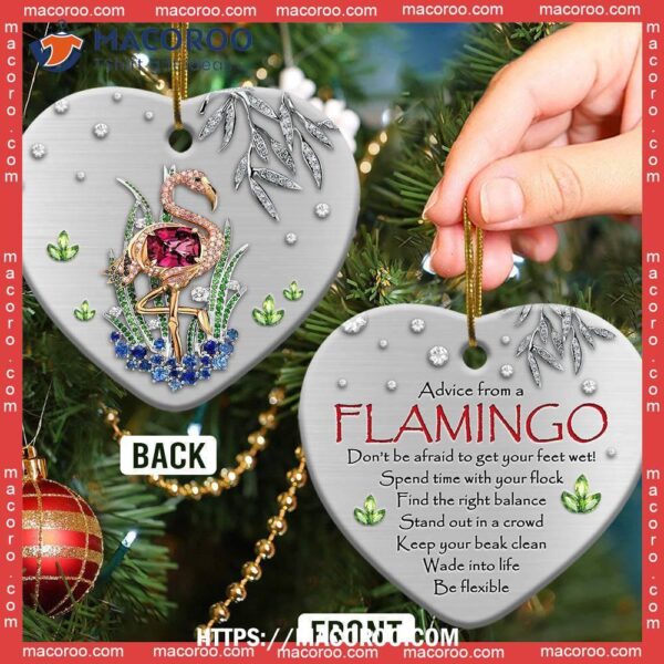 Flamingo Advice From A Heart Ceramic Ornament, Flamingo Christmas Ornaments