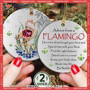 Flamingo Advice From Be Flexible Circle Ceramic Ornament, Flamingo Ornaments For Christmas Tree