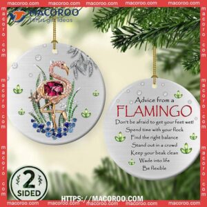 Flamingo Advice From Be Flexible Circle Ceramic Ornament, Flamingo Ornaments For Christmas Tree