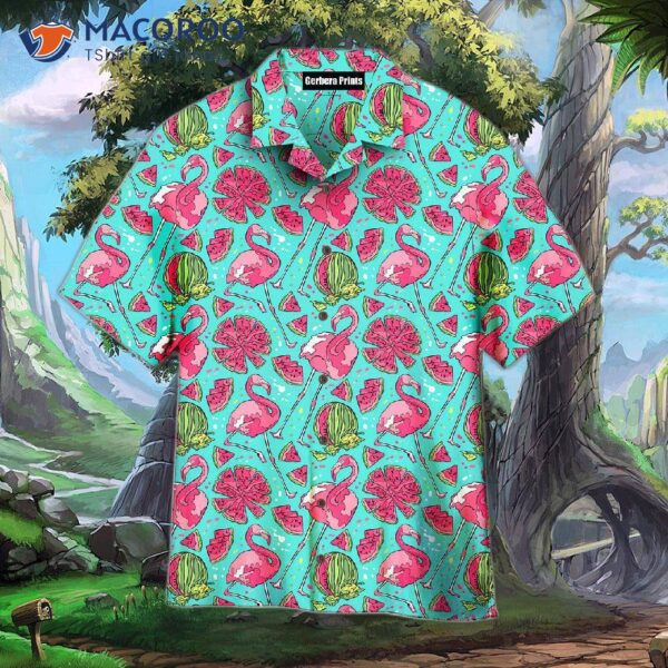 Flamingo And Watermelon Green Hawaiian Shirts