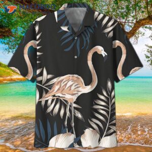 flamingo black and white hawaiian shirts 0