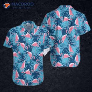flamingo blue leaf hawaiian shirts 0