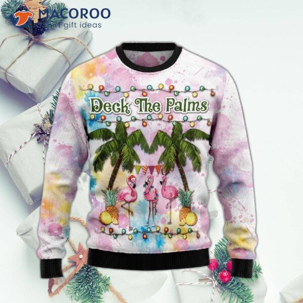 Flamingo Deck At The Palms Ugly Christmas Sweater