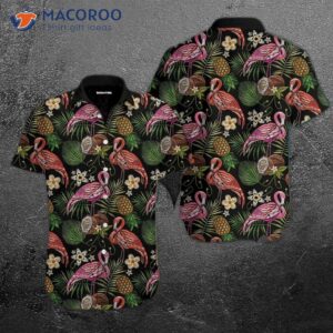 Flamingo-embroidered Colorful Hawaiian Shirts