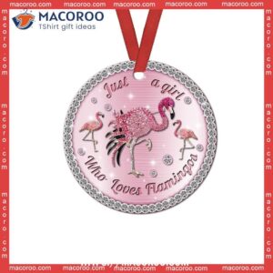 Flamingo Girls Love Jewelry Circle Ceramic Ornament, Pink Flamingo Christmas Ornaments