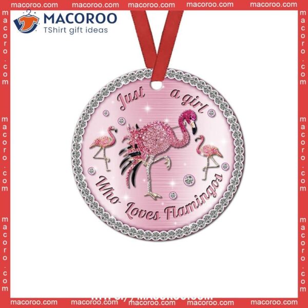 Flamingo Girls Love Jewelry Circle Ceramic Ornament, Pink Flamingo Christmas Ornaments