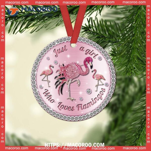 Flamingo Girls Love Jewelry Circle Ceramic Ornament, Pink Flamingo Christmas Ornaments