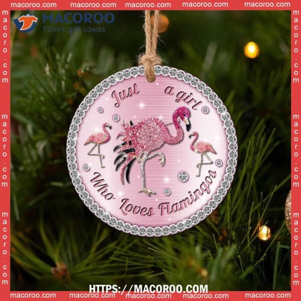 Flamingo Girls Love Jewelry Circle Ceramic Ornament, Pink Flamingo Christmas Ornaments