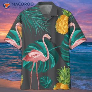 Flamingo Gray Blue Leaf Hawaiian Shirts