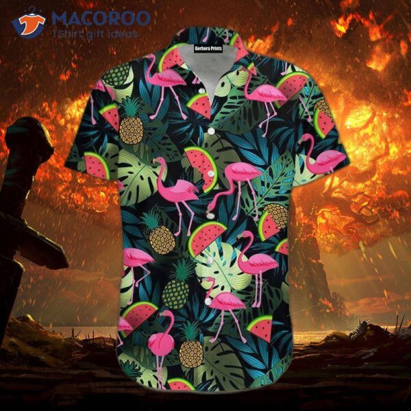 Flamingo Green Leaf Hawaiian Shirt