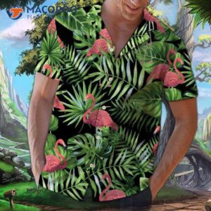 flamingo green leaf hawaiian shirts 0