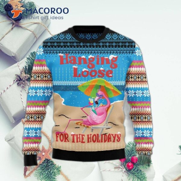 Flamingo Hanging Loose Ugly Christmas Sweater