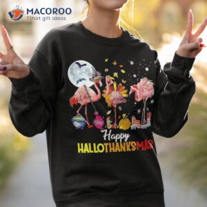 flamingo happy hallothanksmas funny halloween thanksgiving shirt sweatshirt 2