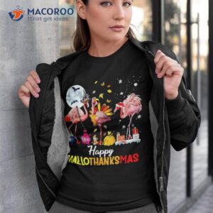 flamingo happy hallothanksmas funny halloween thanksgiving shirt tshirt 3