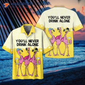 flamingo hawaiian shirts you will never drink alone 0