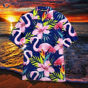 flamingo hibiscus tropical floral pattern blue hawaiian shirts 0