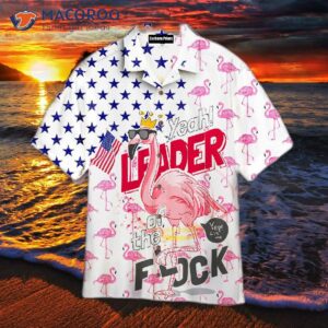 Flamingo Leader Of The Flock Wearing White Hawaiian Shirts